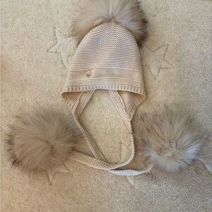 Charming Beige Knit Hat with Pom-Poms for Kids